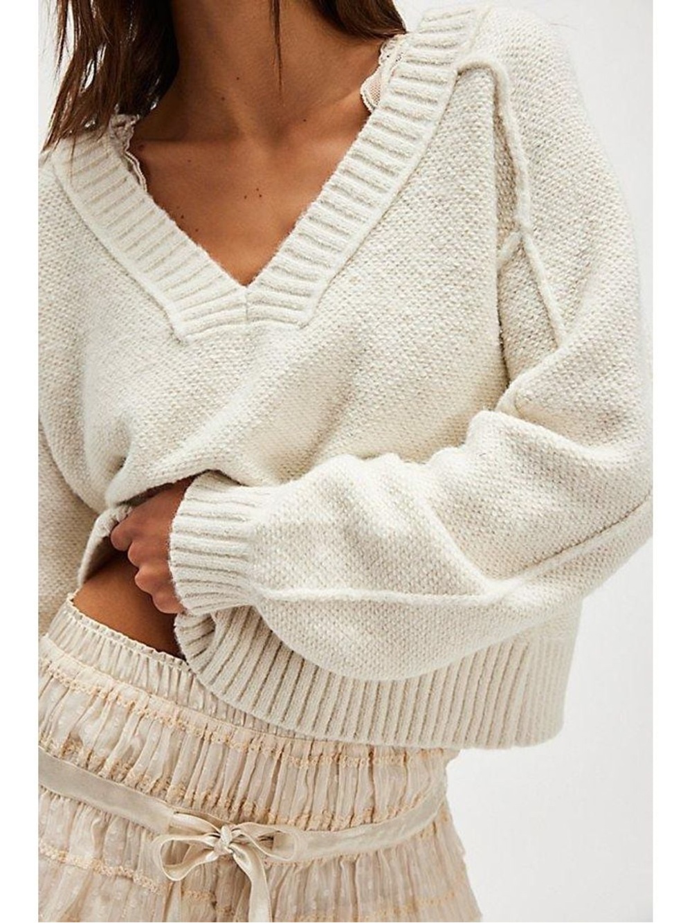 FREE PEOPLE Rhea V-Neck Pullover Sweater Size S